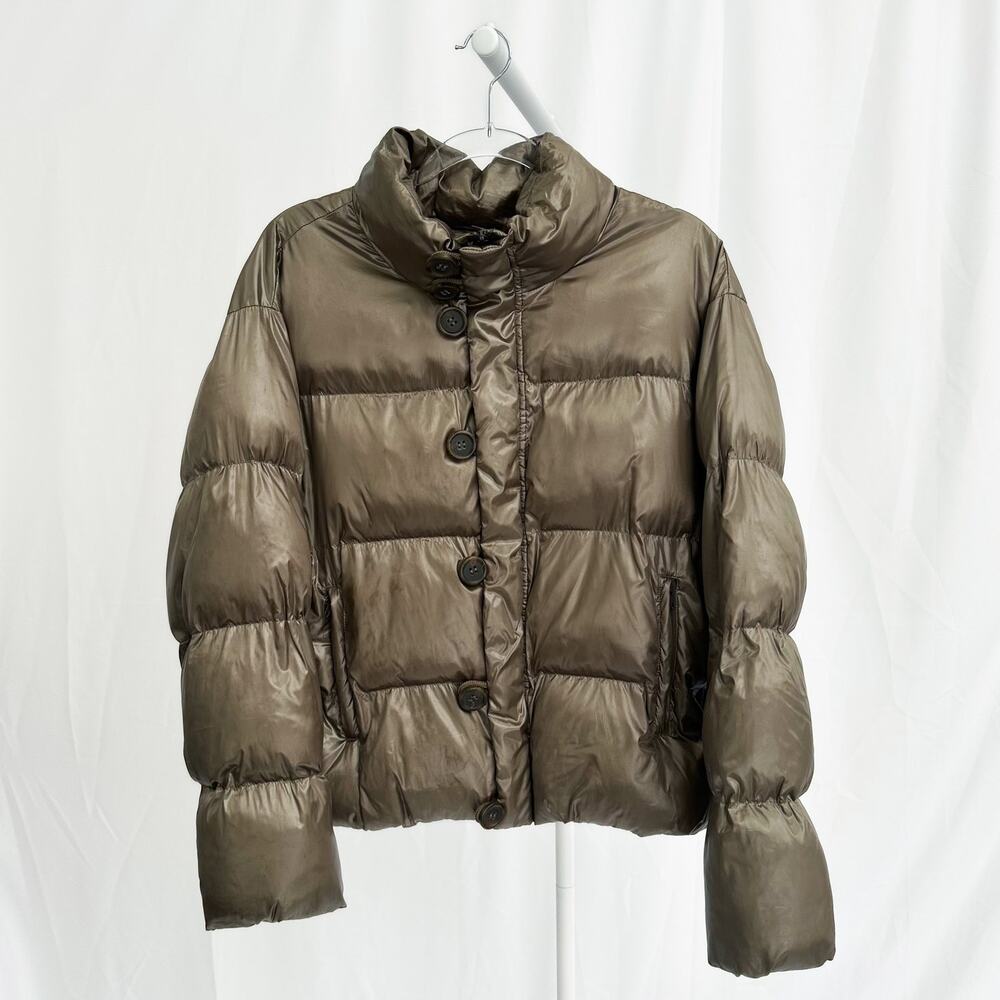 Mother Puffer Coat Buttoned Up Jacket Gold Metallic Small Quilted Cropped Boxy